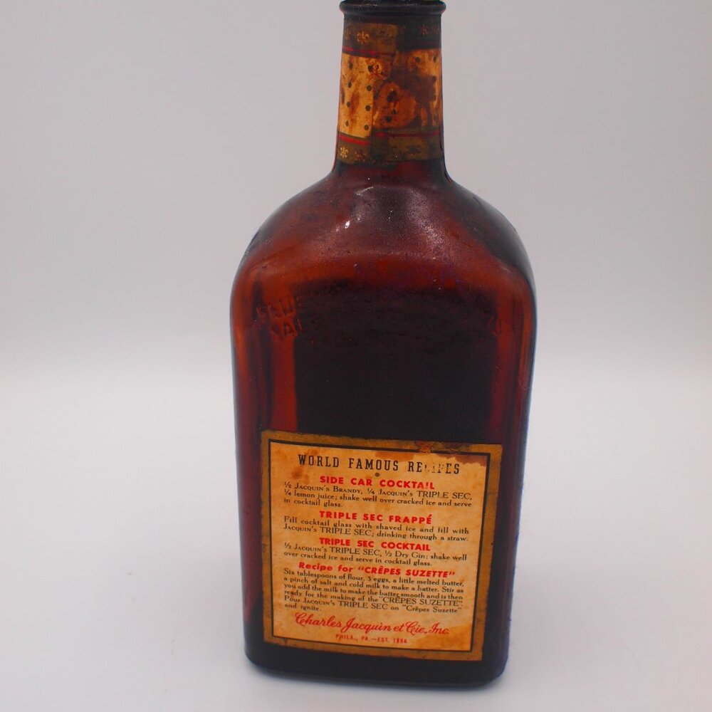 Antique, 4/5 qt, Amber, JACQUIN'S Triple Sec Bottle - Picture 2 of 2